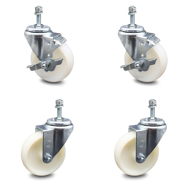 Service Caster 4 Inch Nylon Wheel Swivel 3/8 Inch Threaded Stem Caster Brakes SCC, 2PK SCC-TS20S414-NYS-381615-2-TLB-2 - main